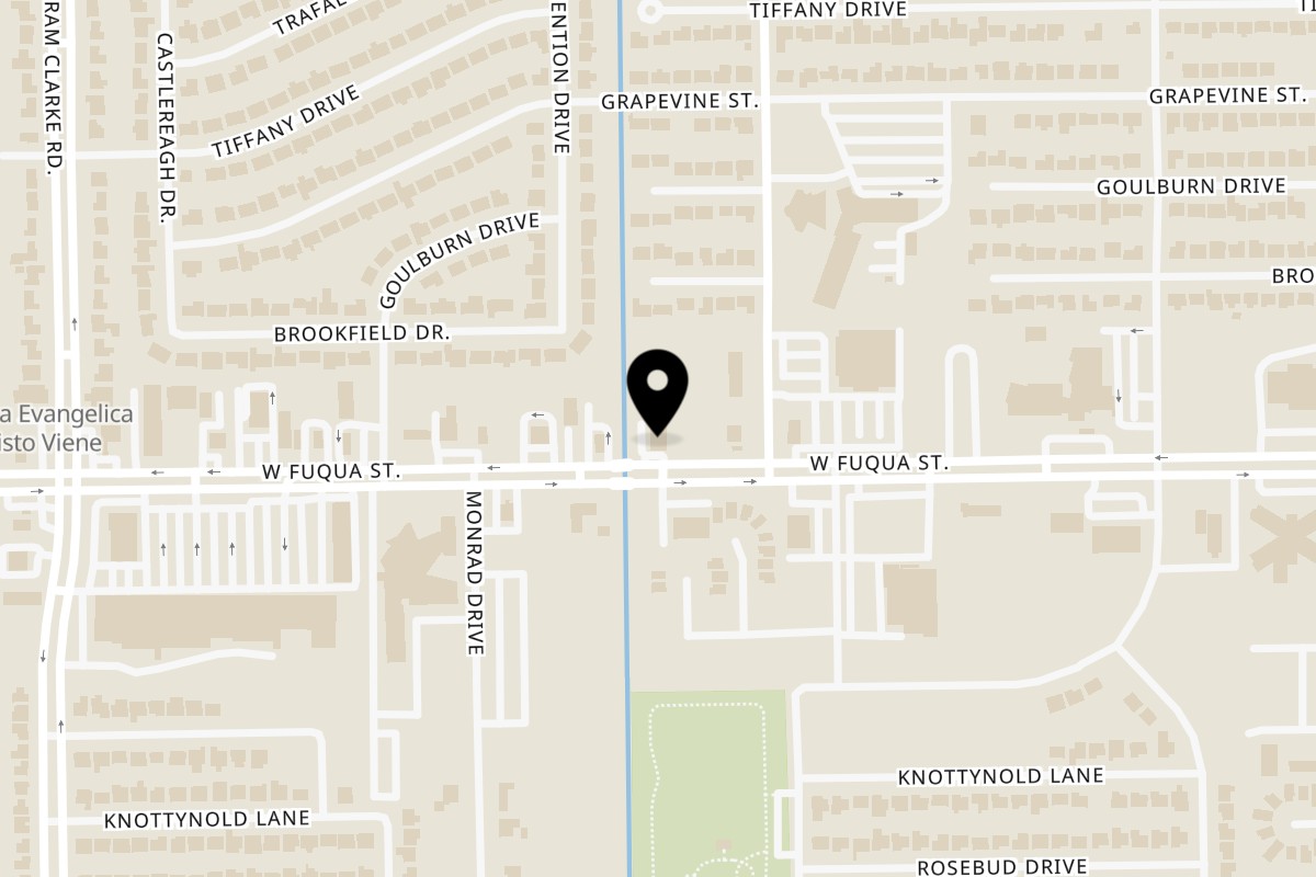 Map showing the location of Texas Toms West Fuqua on 4110 W Fuqua St in Houston