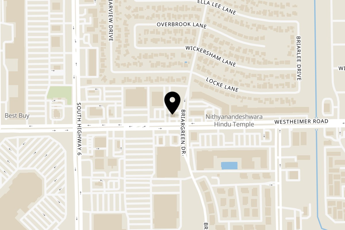Map showing the location of Texas Toms Westheimer on 14302 Westheimer Rd in Houston