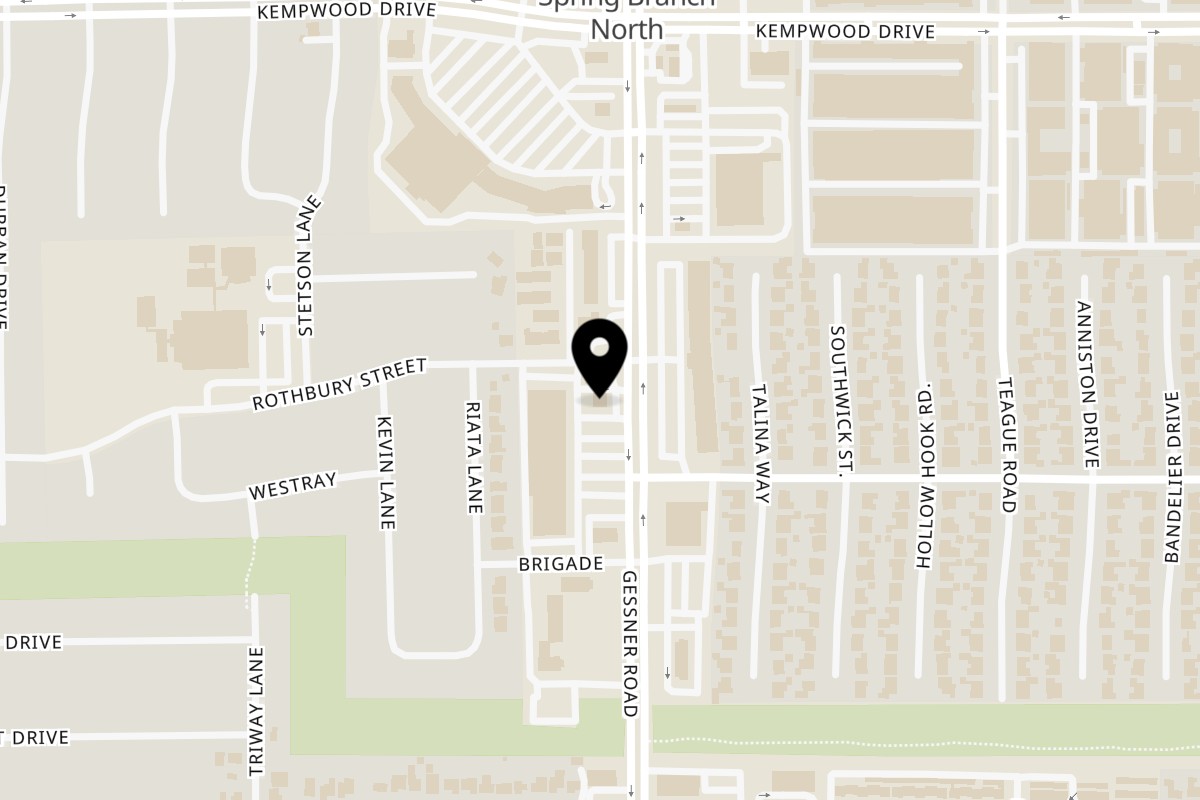 Map showing the location of Texas Toms Gessner on 2563 Gessner Rd in Houston