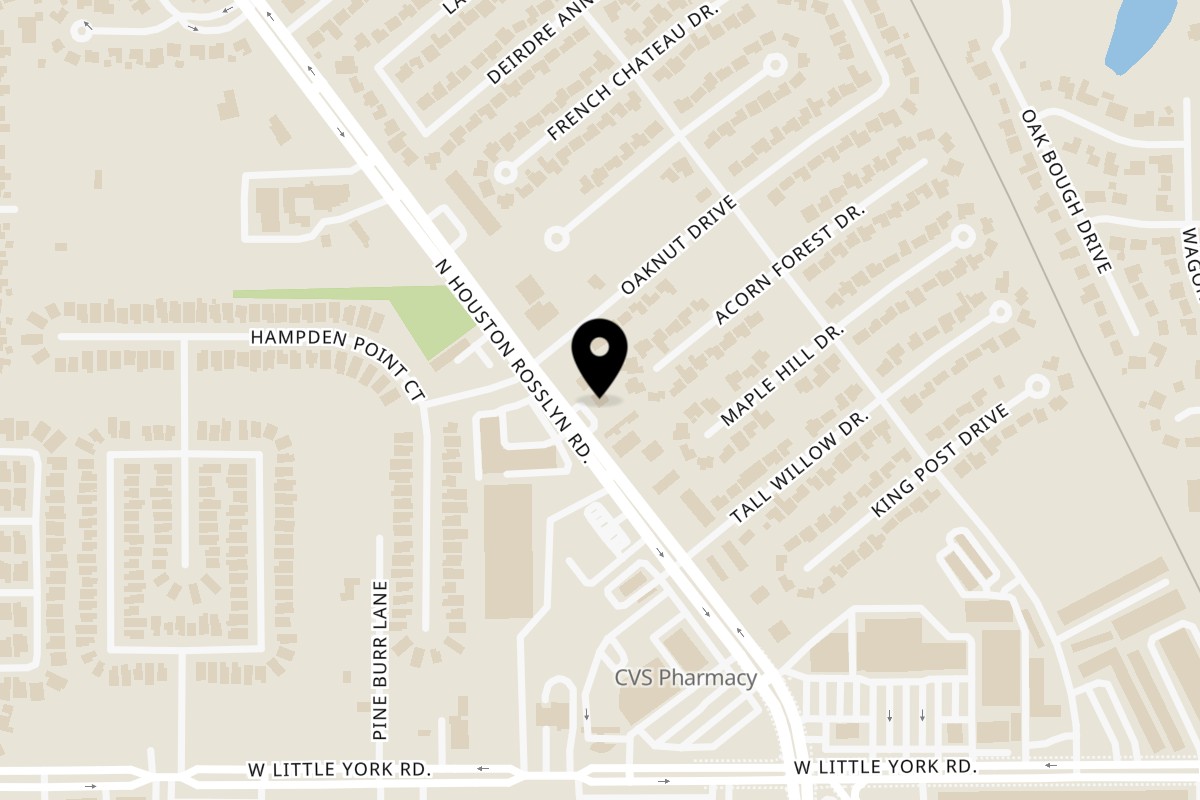 Map showing the location of Texas Toms North Houston Rosslyn on 8432 N Houston Rosslyn Rd in Houston