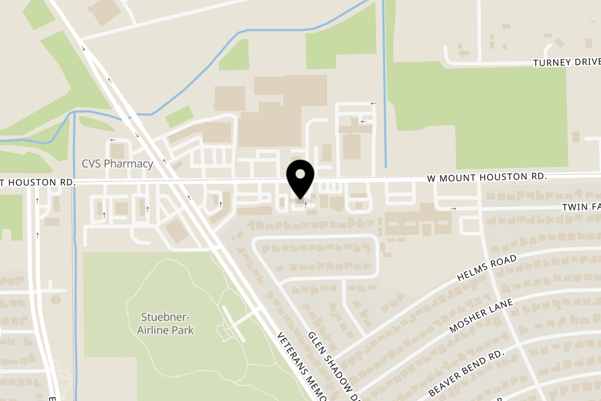 Map showing the location of Texas Toms West Mount Houston on 1399 W Mt Houston Rd in Houston