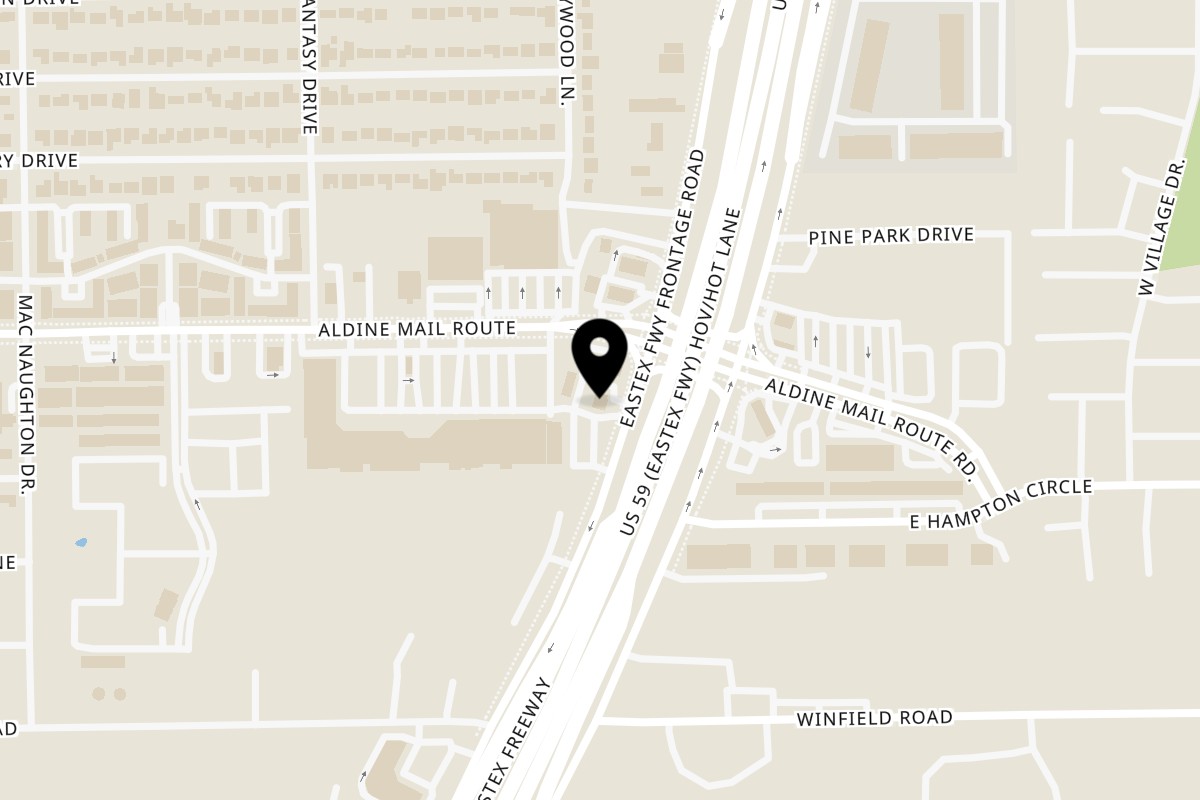 Map showing the location of Texas Toms Eastex Freeway on 12231 Eastex Fwy in Houston