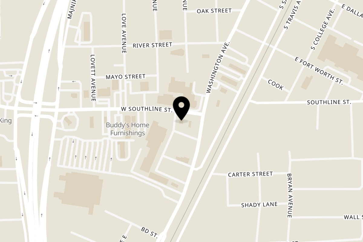 Map showing the location of Texas Toms Cleveland on 417 W Southline St in Cleveland
